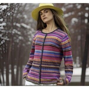 All Alpaca Peruvian Cardigan 100% Baby Alpaca Made in Peru, Multicolor, Sz L